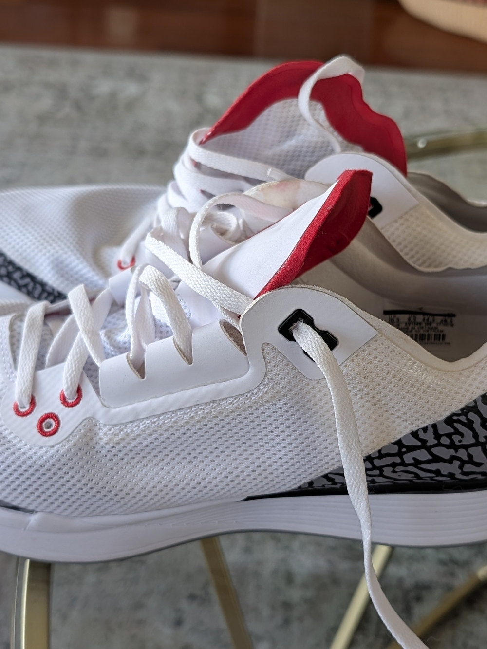 Jordan Men’s White Sneakers with Black & Red Accents - Picture 3 of 5